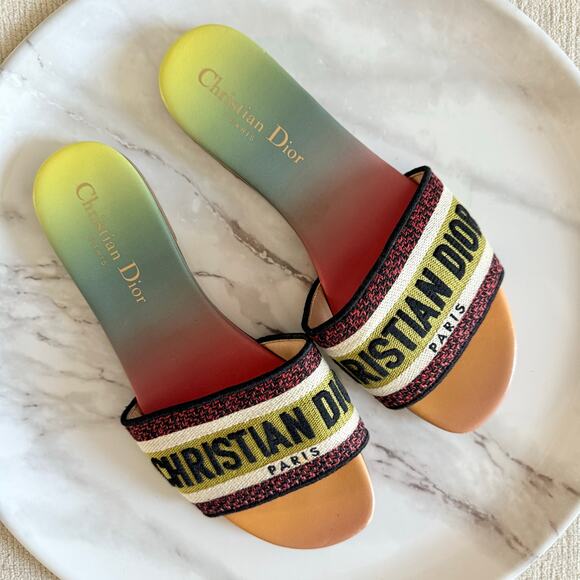 Christian Dior Dway Rainbow Multicolor Embroidered Logo Slide Flat Sandal - Picture 1 of 5